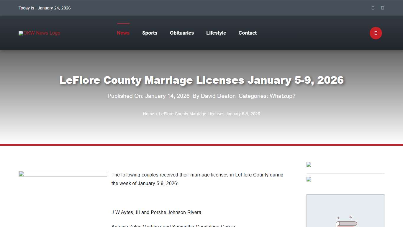 LeFlore County Marriage Licenses January 5-9, 2026 - OKW News